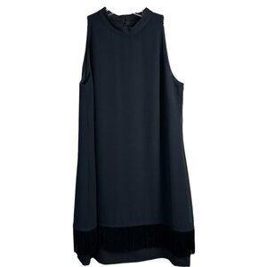 Karl Lagerfeld Paris Black Sleeveless Fringe Hem Shift Dress Size 12  NWOT
